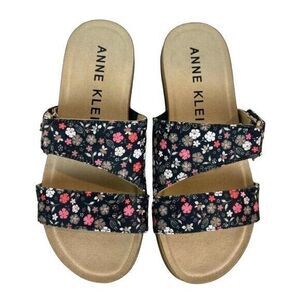 Anne Klein iFlex Quetzel Sandals  Women's Size 6  Flat Slide  Navy Floral